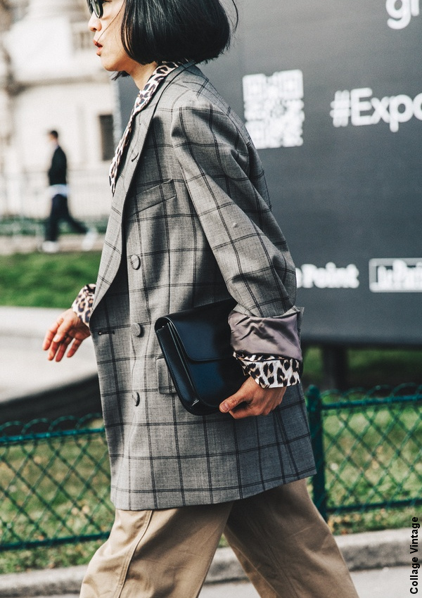 Veste à carreaux oversize + chemise léopard