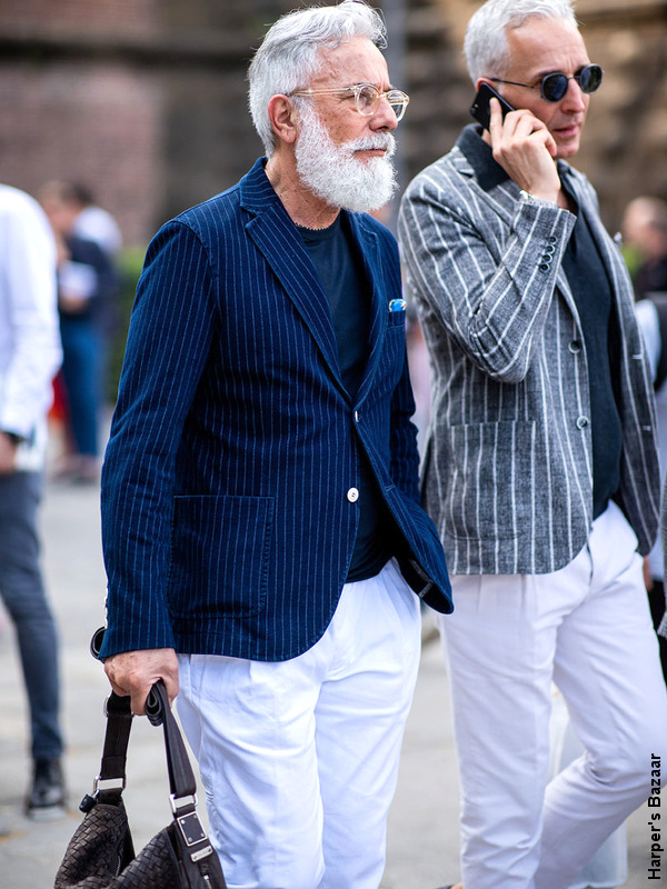 Blazer rayé + pantalon blanc