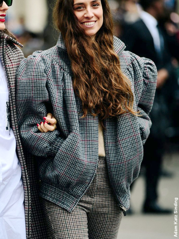 Veste à carreaux manches bouffantes