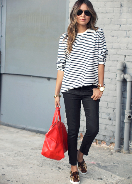 Marinière + slim + baskets léopard