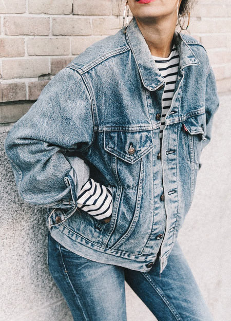 Veste en jean oversize + marinière