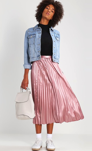 Jupe longue plissée rose