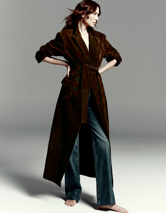 Manteau en cuir suédé marron