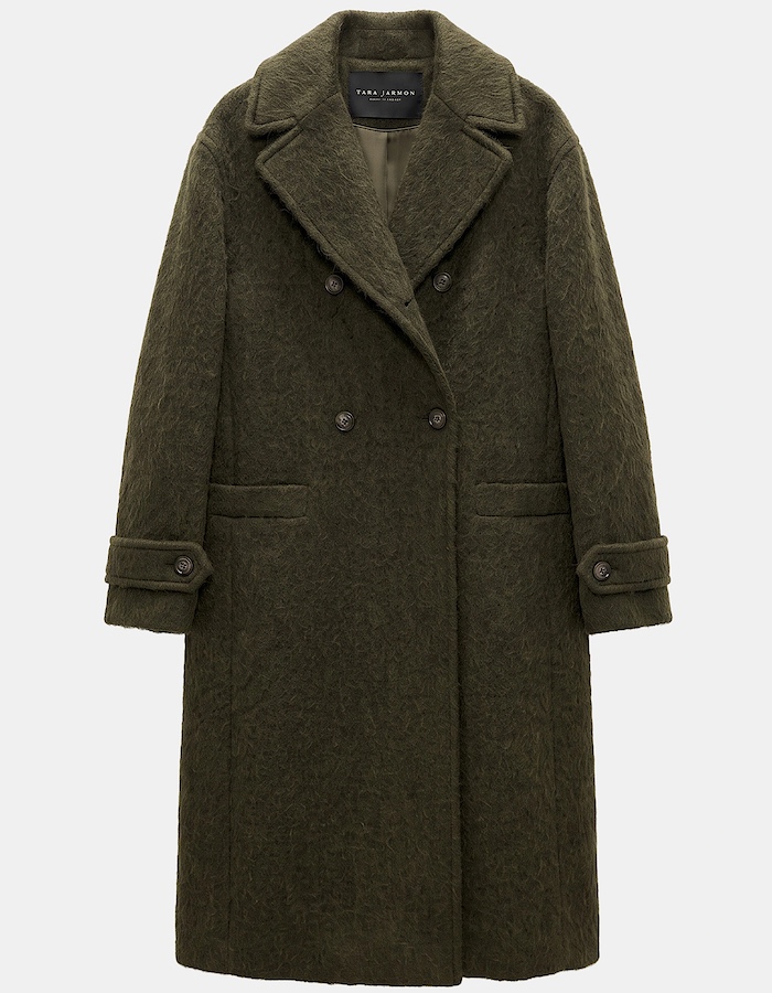 Manteau long kaki croisé
